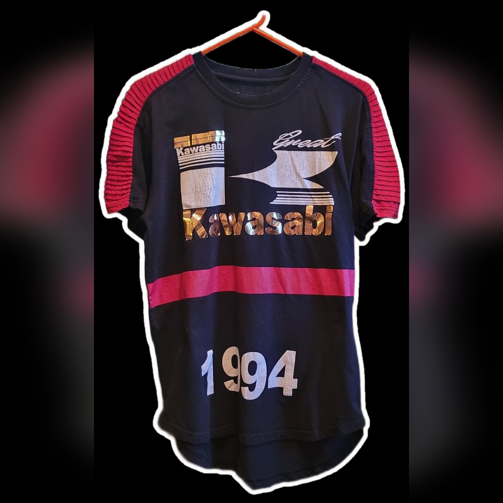 Mens L Bleecker & Mercer Vintage Kawasabi 1994 Black Red White Gold T-Shirt
